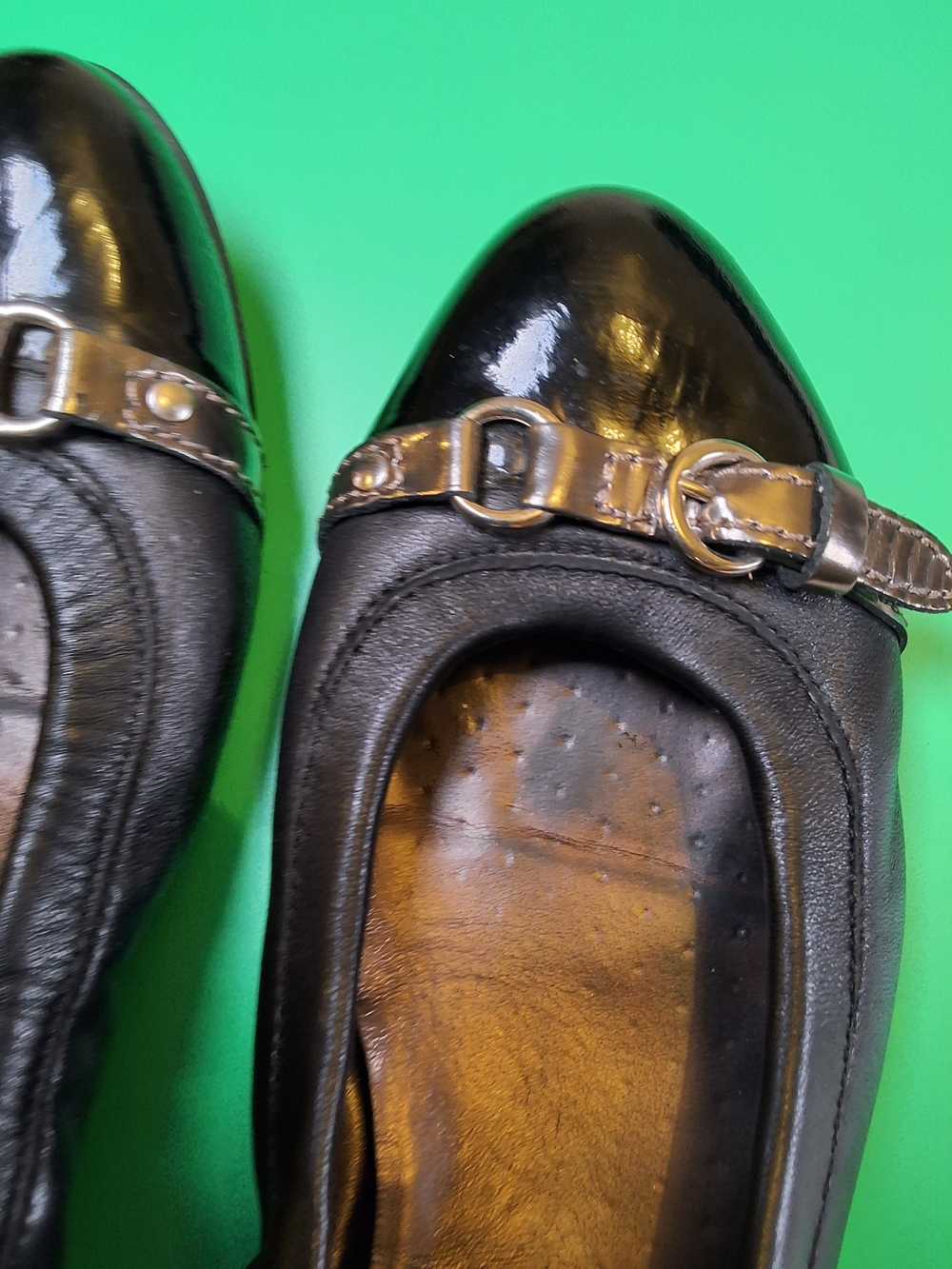 AGL Black Patent Leather Ballet Flats with Silver Buckle - Picture 12 of 14